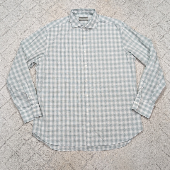 Canali Other - Canali Shirt Mens XL Green Check Cotton Ombre Sport Button Up Long Sleeve Office
